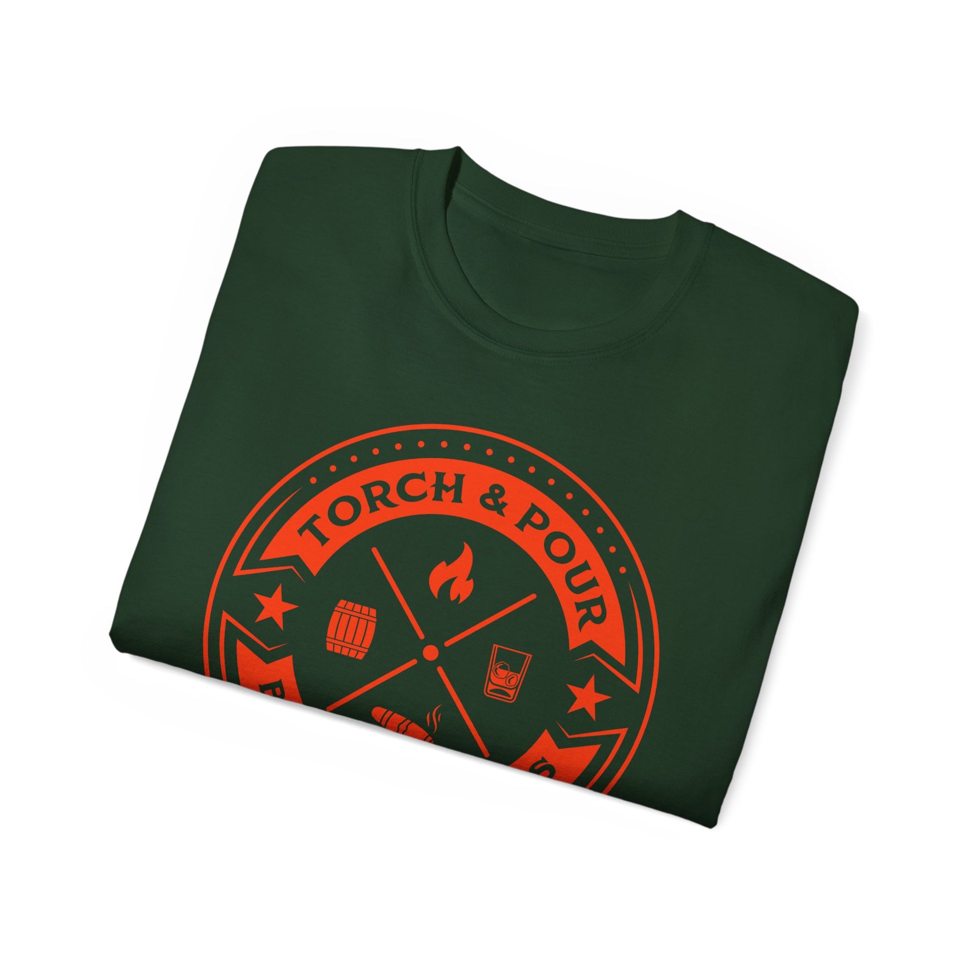 Torch & Pour Single Barrel Ultra Cotton Tee - Orange Logo