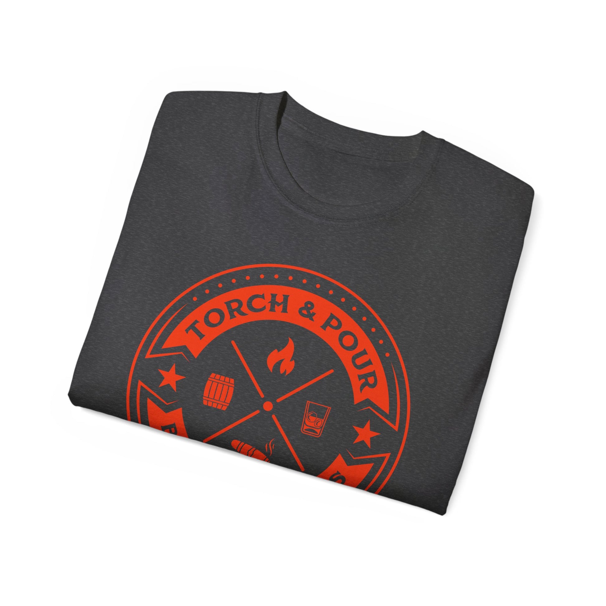 Torch & Pour Single Barrel Ultra Cotton Tee - Orange Logo