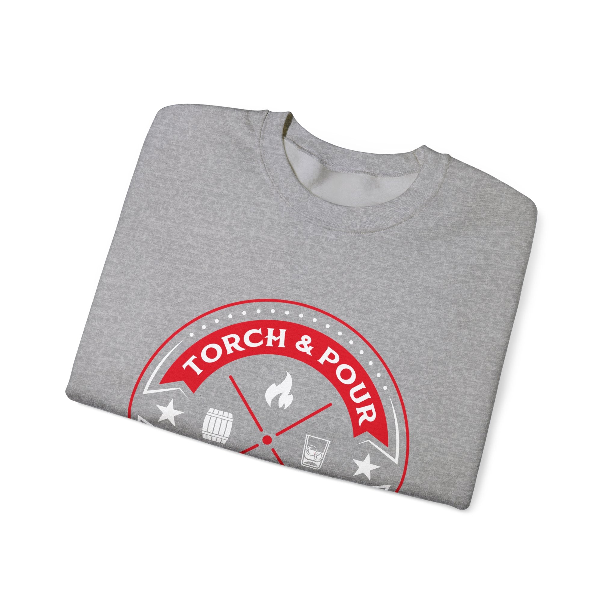 Torch & Pour Full Proof - Heavy Blend™ Crewneck Sweatshirt - Red/White/White