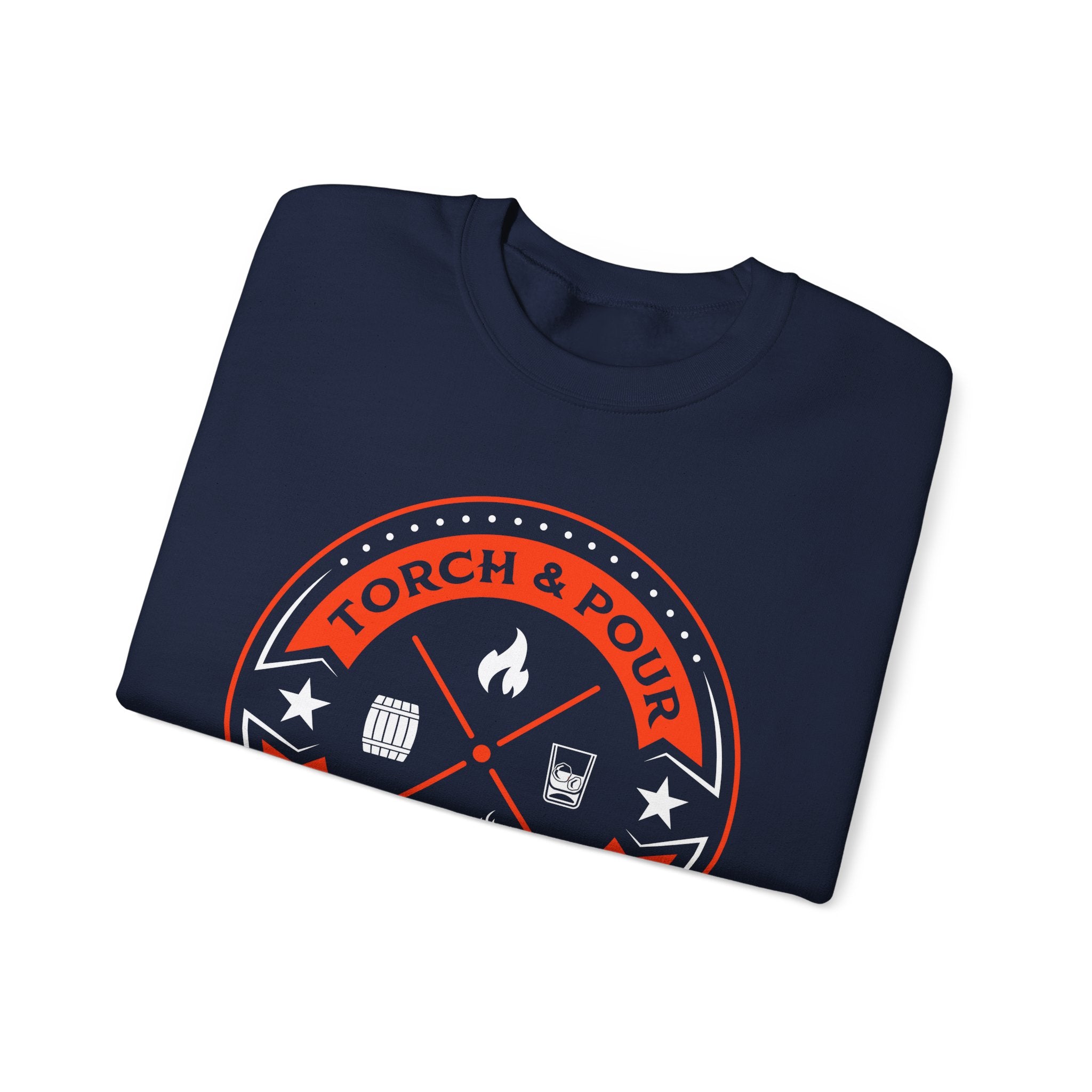 Torch & Pour Small Batch - Heavy Blend™ Crewneck Sweatshirt Orange & White