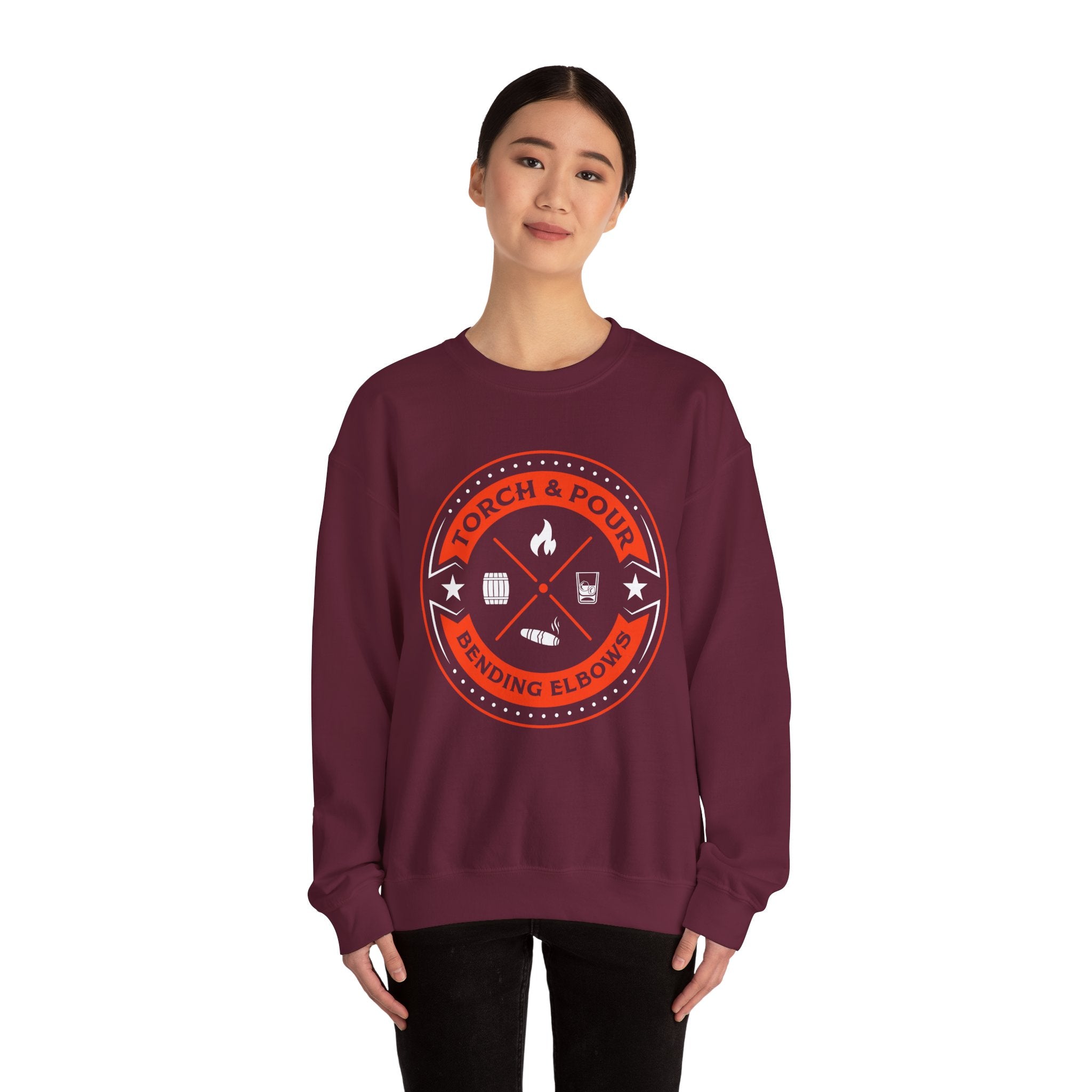 Torch & Pour Small Batch - Heavy Blend™ Crewneck Sweatshirt Orange & White