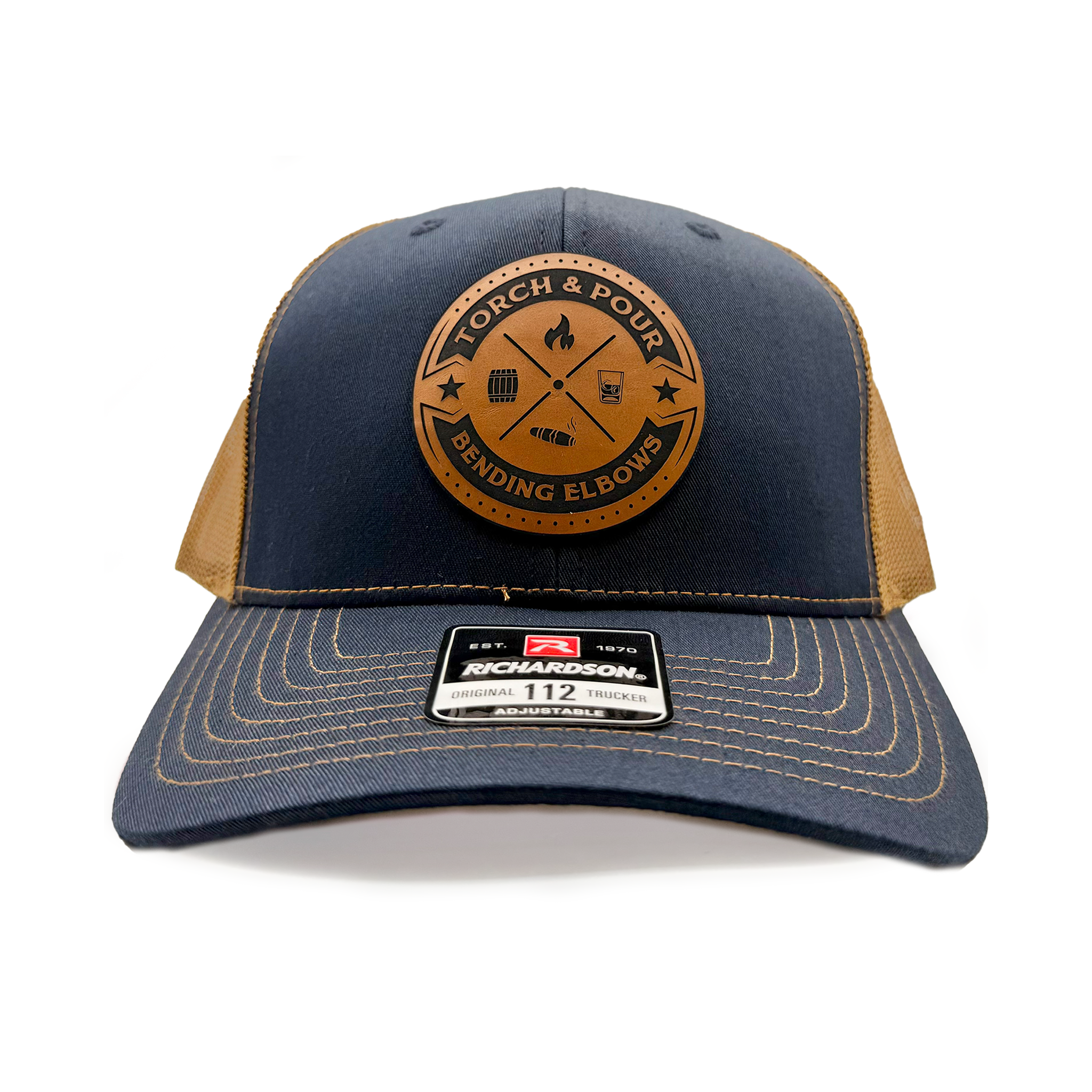 Torch & Pour - Leather engraved on Navy/Camel